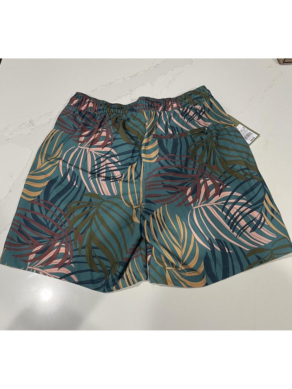 Men's 7"  Swim TrunksLiner- Goodfellow & Co™ Teal Palm M: Quick Dry, UPF 50+